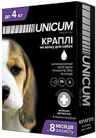 Краплі UNiCUM від бліх, кліщів і гельмінтів на холку для собак Unicum premium + 0-4 кг