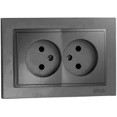 Розетка двойная без заземления Mono Despina без шторок без крышки графит 102-202005-121