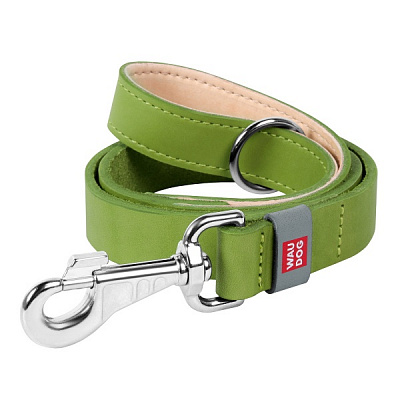 Повідець Waudog Classic для собак шкіряний M-XXL 25 мм x 122 см салатовий
