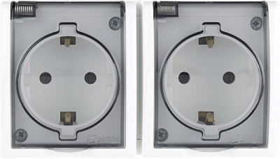 Розетка влагозащищенная двойная с заземлением Simon Aquarius без шторок белый AQGSz1-2/11A