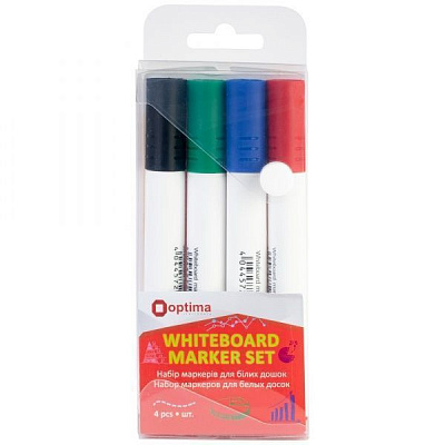 Маркер для білої дошки Optima 4 шт./уп. (2 мм) різнокольоровий