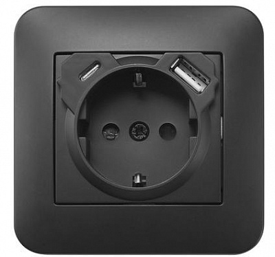 Розетка побутова + USB + Type C із заземленням Hausmark Luno IP20 антрацит 709-4242-181TC