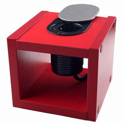 Розетка подвійна із заземленням портативна меблева EH-AR-304 з кришкою срібло EH-AR-304