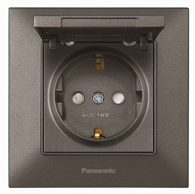 Розетка із заземленням Panasonic Arkedia Slim зі шторками з кришкою димчастий 480200259