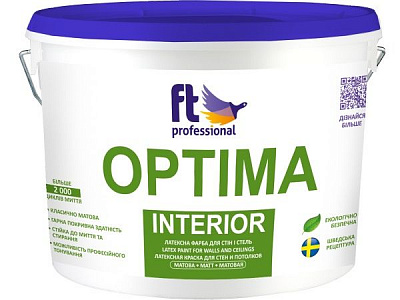 Фарба латексна водоемульсійна FT Professional Optima Interior Base A глибокий мат білий 10л