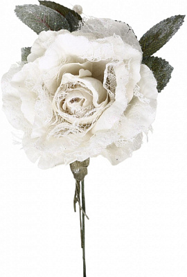 Цветок декоративный Роза с бусинами и листьями в ассортименте d11 см