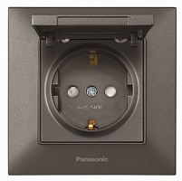 Розетка с заземлением Panasonic Arkedia Slim со шторками с крышкой дымчатый 480200259