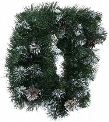 Венок новогодний с шишками зелено-белый d400 мм EP60105 