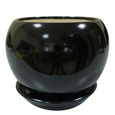 Горщик керамічний Оріана-Запоріжкераміка Куля круглий 1,4л чорний глянець