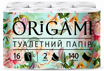 Туалетная бумага ORIGAMI 140отрывов двухслойная 16 шт.