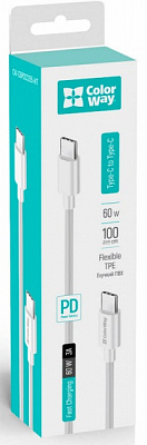 Кабель ColorWay Type-C - Type-C (TPE) (PD Fast Charging 60W) 3.0А 1 м білий (CW-CBPDCC055-WT)