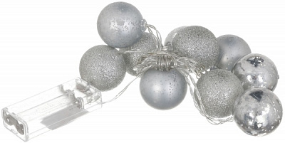 Электрогирлянда линейная с шариками серебристый светодиодная (LED) 10 ламп 