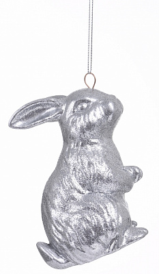 Подвеска Зайчик 3Д серебряная присыпка 10 см серебряный
