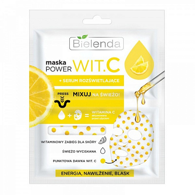 Маска тканевая для лица Bielenda витамин С + освещающая сыворотка POWER 22 мл