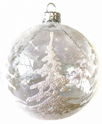 Шар новогодний Юріта Ёлки заснеженые по кругу d 95 мм прозрачный G90333