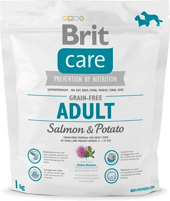 Корм Brit Care Grain Free Adult для собак з лососем та картоплею, 1кг, 132726