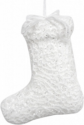 Елочная игрушка Валенок серебряно-белый в кружеве 15 см 