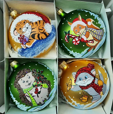 Набор елочных шаров Звери цветной d90 мм 4 шт./уп. 