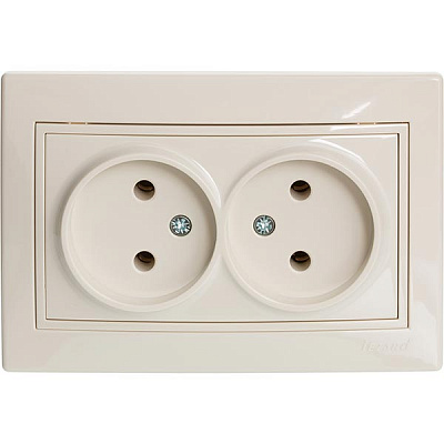 Розетка подвійна без заземлення Lezard Mira 16 А 250 В 701-0303-128В без шторок кремовий
