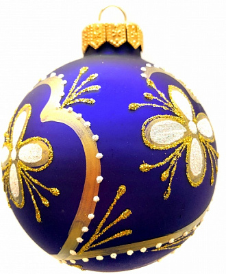 Куля новорічна Юріта Орнамент золотий d 80 мм синій A80235M