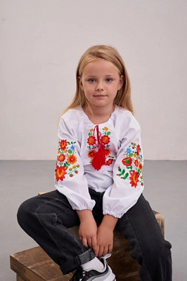 Вышиванка для девочек MEREZHKA Цветы р.110 белый 