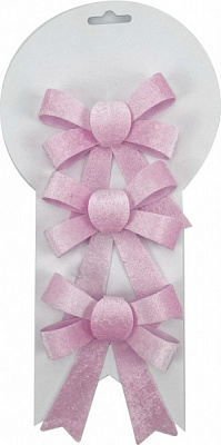 Декорація новорічна Shunda бант 9х12 см рожевий 3 шт