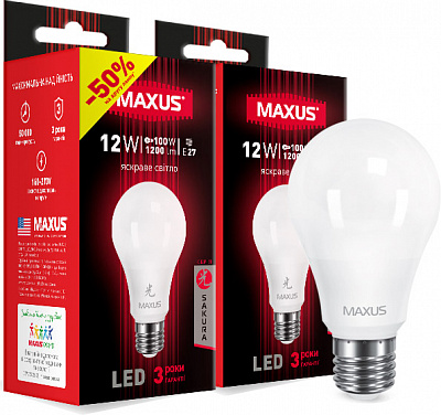 Лампа світлодіодна Maxus Sakura 2-LED-665 2 шт./уп. 12 Вт A65 матова E27 220 В 3000 К