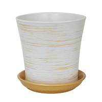 Горшок керамический Ориана-Запорожкерамика Вуаль № 3 глянец круглый 1л бело-золотистый 