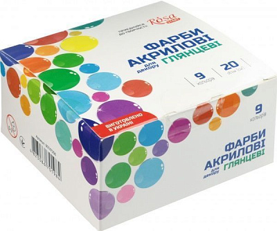 Набор красок акриловых для декора глянцевый 9 цветов 20 мл ROSA