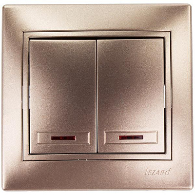 Выключатель двухклавишный Lezard Mira с подсветкой 10 А 220В IP20 светло-коричневый