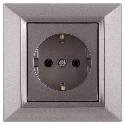 Розетка одинарная с заземлением Underprice Vesta серый металлик