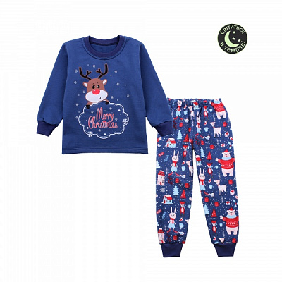 Пижама детская унисекс Фламинго Christmas р.140 синий 329-328 