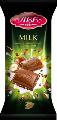 Шоколад АВК молочний з фундуком 90 г (плитка)