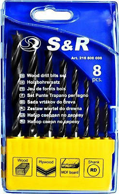 Набор сверл по дереву S&R 3-10 мм 8 шт. 216800008