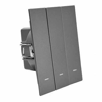 Вимикач триклавішний HausMark INO з підсвіткою сірий LS-3G LED-GP-Gray