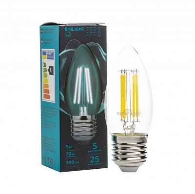 Лампа світлодіодна Emilight FIL CL C35 9 Вт E27 4000 К 220 В прозора