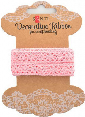 Лента кружевная лента розовая, 12мм, 2м. 741366 