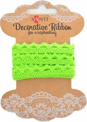 Стрічка мереживна стрічка салатова, 10мм, 2м. 741360