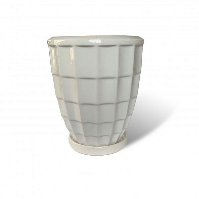 Горшок керамический Резон Рельеф квадраты овальный 1,7л белый 