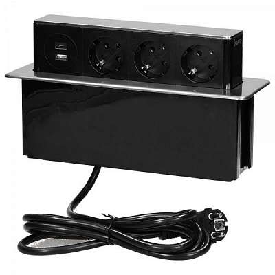 Розетка портативная мебельная тройная с заземлением ORNO шуко серый OR-GM-9014(GS)/B-G