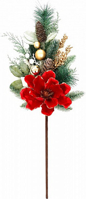Декорація новорічна Dalian Everglory гілка хвойно-ягідна з магнолією 70 см EYB20-306B