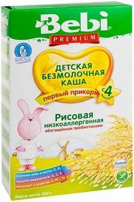 Каша безмолочная Bebi от 4 месяцев Premium рисова 3838600076418 200 г 
