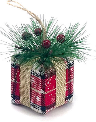 Подвеска пенопластовая Подарок 3 с хвойным декором клетка 9 см бело-красно-зеленый SDK2214506-C