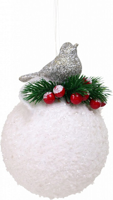 Шар новогодний с птичкой HF20H0312 d 120 мм белый