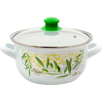 Кастрюля Olive эмалированная со стеклянной крышкой 2,9 л 20 см Infinity