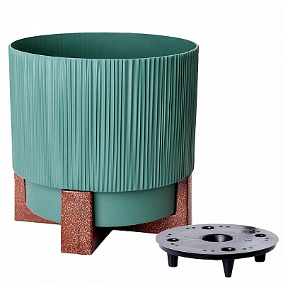 Вазон пластик Осло cо вставкой и декор. подставкой d30 см круглый зеленый 14 л Алеана