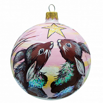 Ялинкова іграшка Зайченя 100 мм з малюнком К-1600-7-100