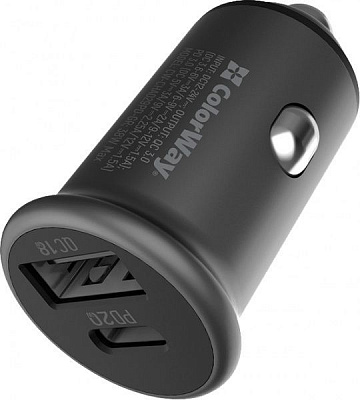 Автомобильное зарядное устройство ColorWay 2USB Type-C PD20 W / USB QC3.0 (38 W) CW-CHA029PD-GR