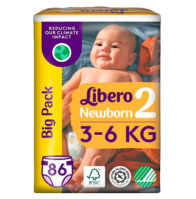 Подгузники Libero Newborn 2 3-6 кг 86 шт.