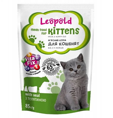 Корм Леопольд для кошенят від 2-х місяців з телятиною 85 г